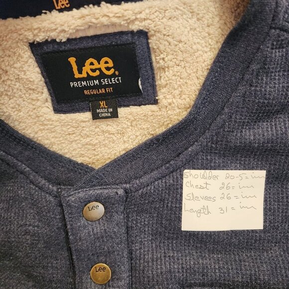 Lee Premium Henley Sweater Men's Size XL Blue Sherpa Lined Button Front Pocket - Picture 9 of 11